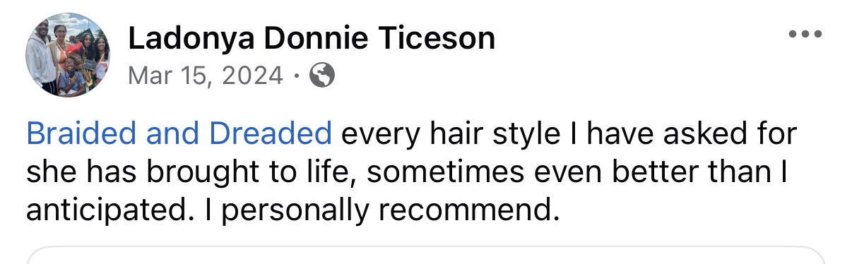 Client review for Braided and Dreaded